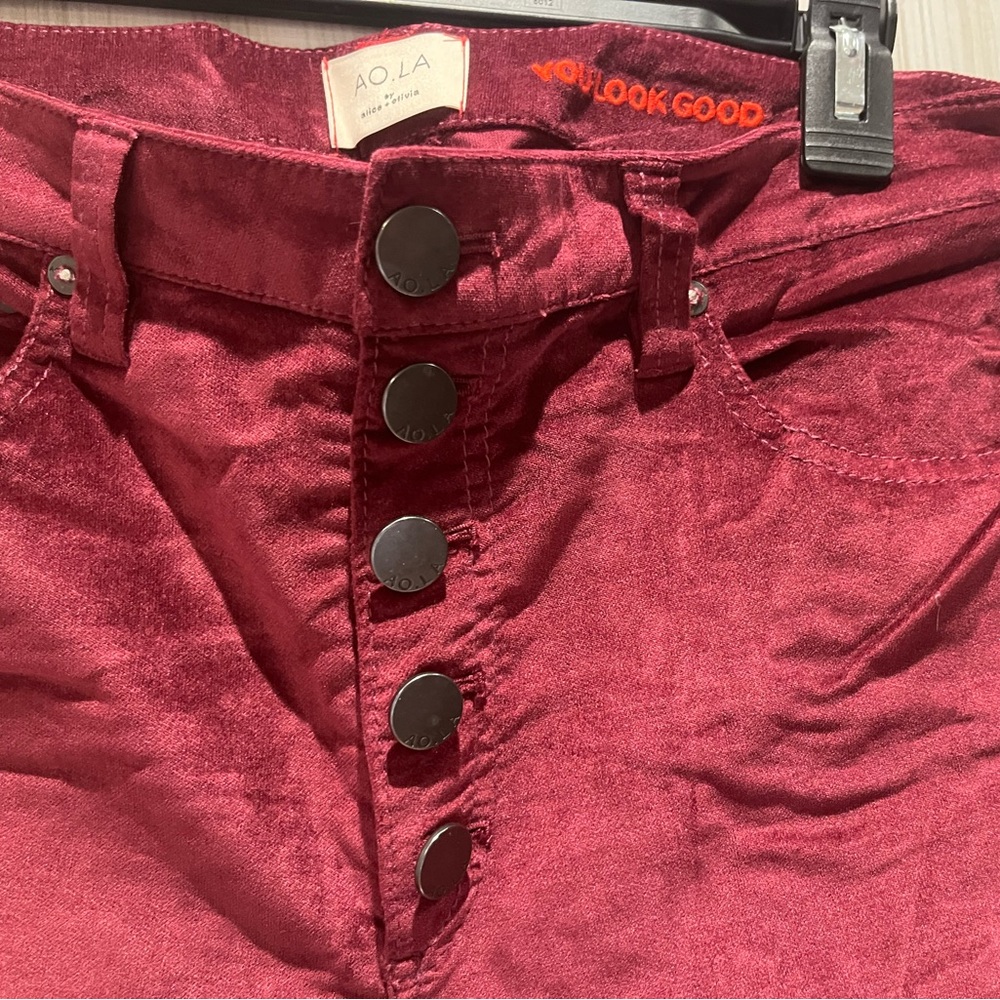 Alice + Olivia Button Down Plum, Velvet-style (cotton & polyester) pants